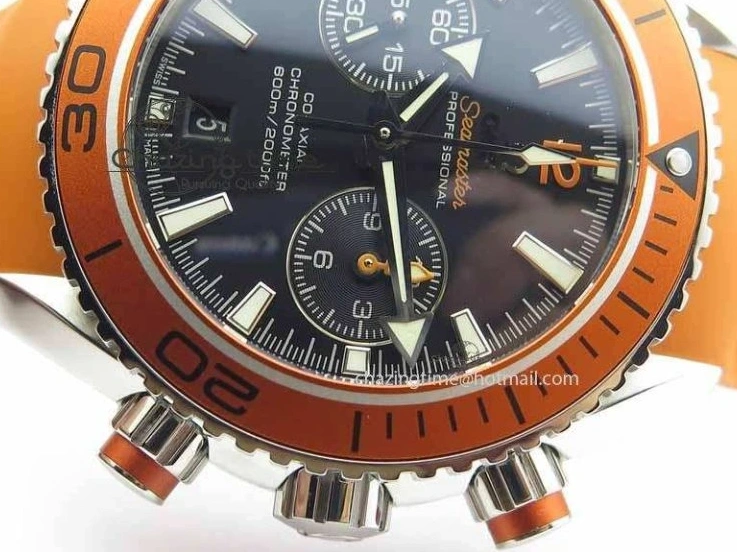 0513 Planet Ocean Master Chrono 45mm SS OM 1:1 Best Edition Black Dial On Orange Rubber Strap A Attractive 8170